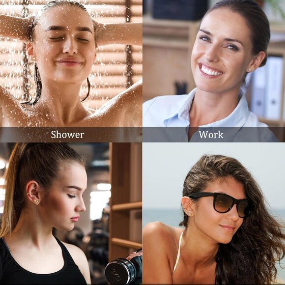 Unisex hypoallergenic surgical steel earrings set with cubic zirconia and opal, - Picture 9 of 9